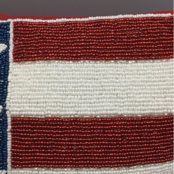 Stars Stripes American Flag Beaded Accent Pillow July 4th Patriotic Decor 12x16" - Picture 2 of 8